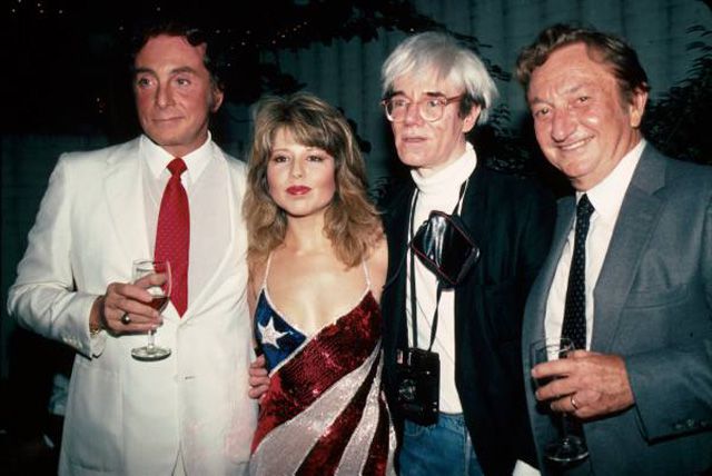 Bob Guccione, Pia Zadora, Andy Warhol and Zadora's husband, financier Meshulam Riklis. September 1983.